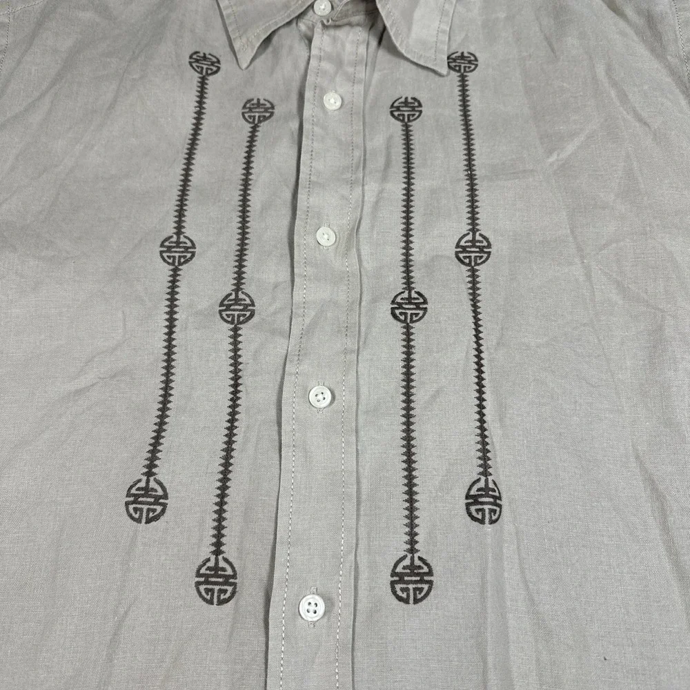 Lucky Brand Guayabera Embroidered Linen Button Up Shirt Men's XL Beige